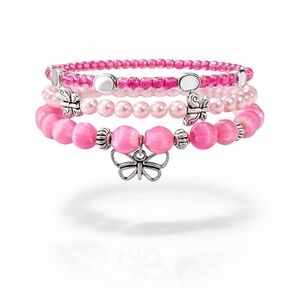 Pink Butterfly Charm Layered Stack Bracelet Set